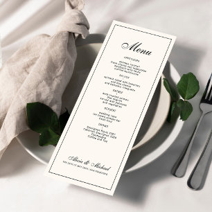 Black cream ivory elegant classic wedding menu