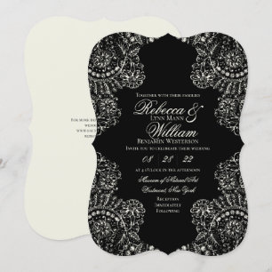 Black Cream Lace Elegant Gothic Wedding Invitation