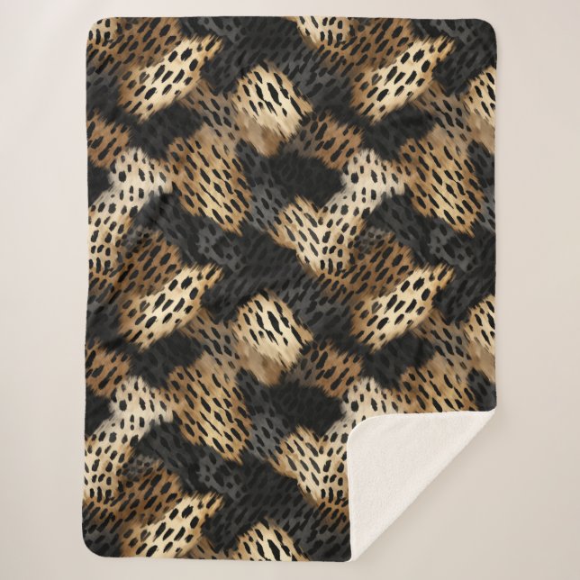 Black Cream Leopard Animal abstract Sherpa Blanket (Front)