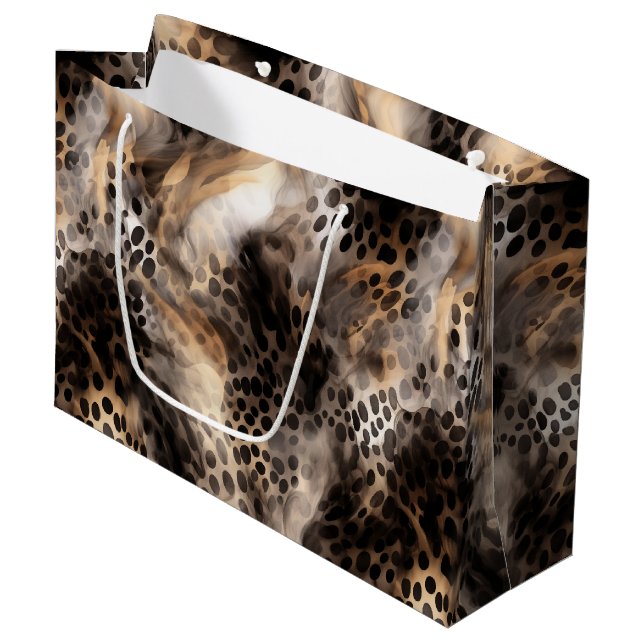 Black Cream Leopard Animal Birthday Large Gift Bag (Front Angled)