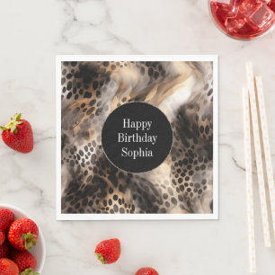Black Cream Leopard Animal Birthday Napkin