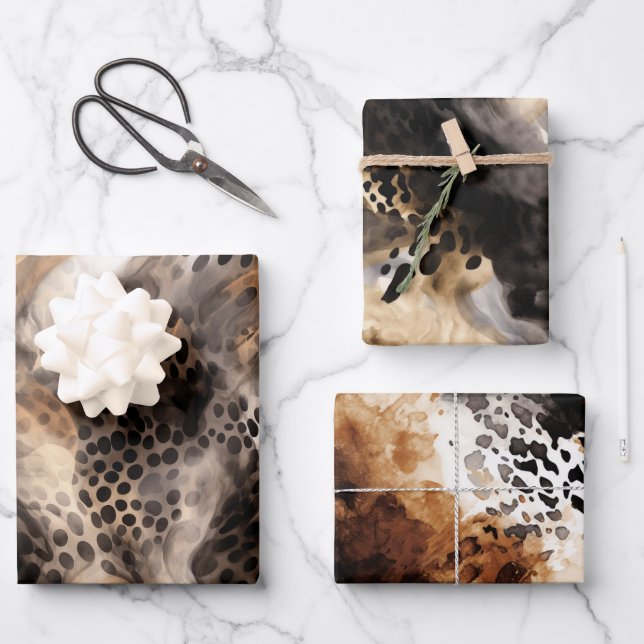 Black Cream Leopard Animal Bridal Shower Wrapping Paper Sheet (Front)