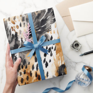 Black Cream Leopard Animal Floral Bridal Shower Wrapping Paper