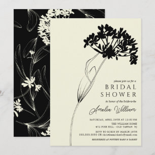 Black & Cream Modern Floral Bridal Shower Invitati Invitation