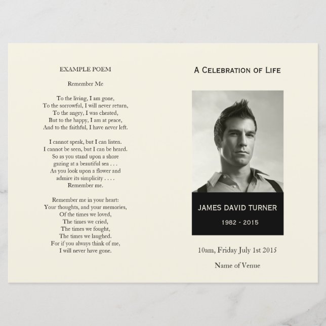 Black & Cream Order of Service Funeral Program (Front)