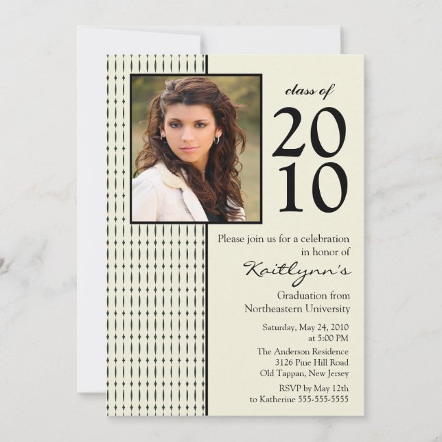 Black & Cream Photo Graduation Invitation (Front)