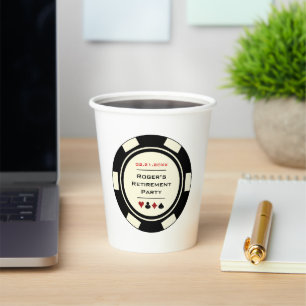 Black Cream Poker Chip Casino Theme Retirement Paper Cups
