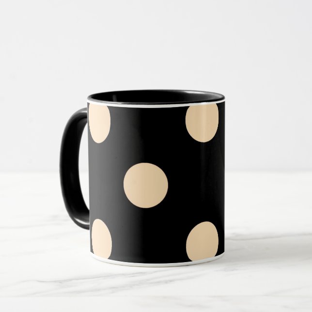 Black Cream Polka Dots Mug (Front Left)