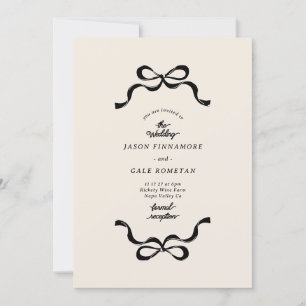 Black Cream Retro Bows Photo Wedding Invitation