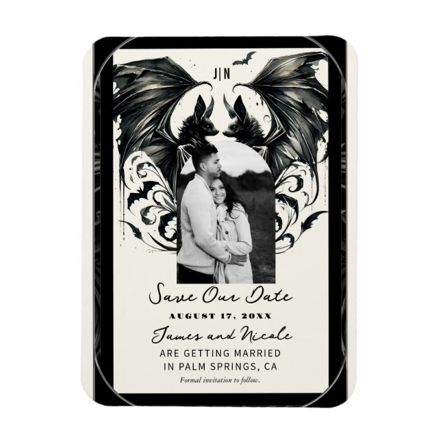 Black Cream Silver Gothic Love Bats Save the Date Magnet (Vertical)