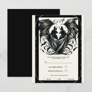 Black Cream Silver Gothic Love Bats Wedding Invitation