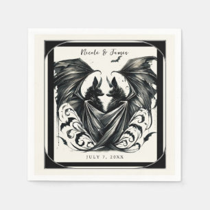 Black Cream Silver Gothic Love Bats Wedding Napkin