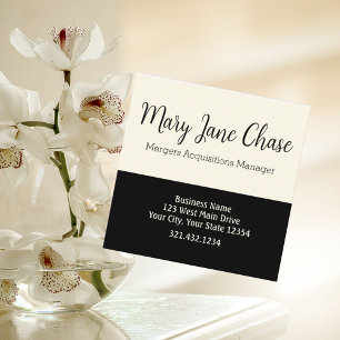 Black Cream Simplistic Modern Square Business Card