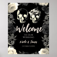 Black Cream Skeleton Skull Wedding Welcome Sign