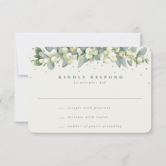 Black/Cream Snowberry+Eucalyptus Garland Wedding RSVP Card (Front)