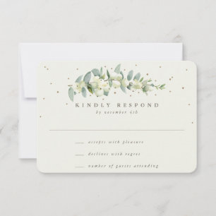 Black/Cream Snowberry+Eucalyptus Stem Wedding RSVP Card
