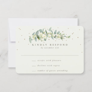 Black/Cream Snowberry+Eucalyptus Stem Wedding RSVP Card