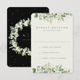 Black/Cream Snowberry+Eucalyptus Wedding RSVP Card