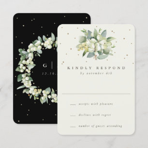 Black/Cream Snowberry+Eucalyptus Wedding RSVP Card