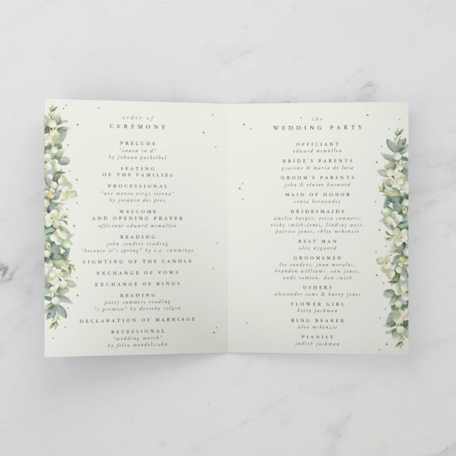 Black/Cream Snowberry+Eucalyptus Winter Wedding Programme (Inside)