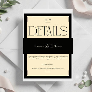 Black Cream Timeless Elegant Monogram Wedding  Invitation Belly Band