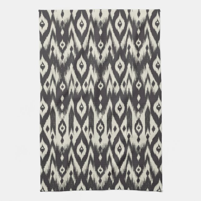 Black & Cream Tribal Ikat Tea Towel (Vertical)