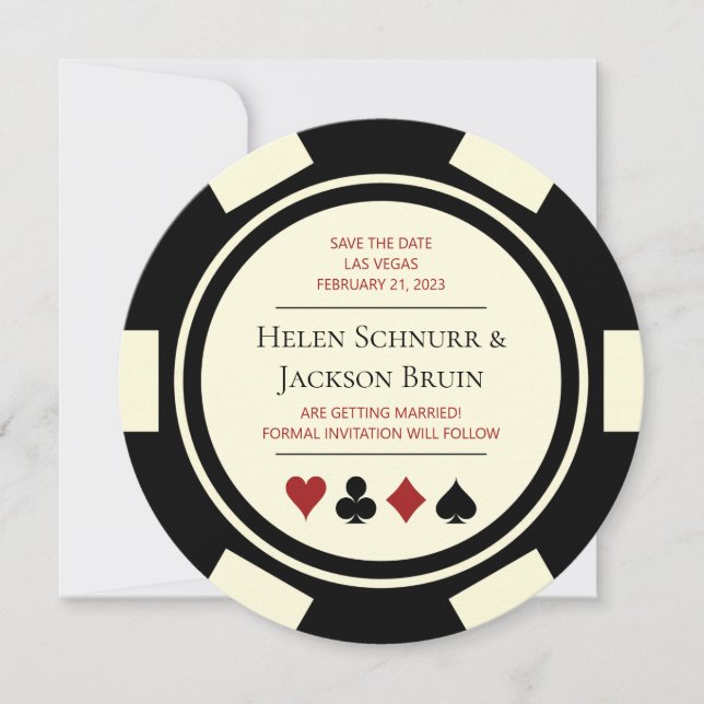 Black Cream Vegas Wedding Save The Date Poker Chip Invitation (Front)