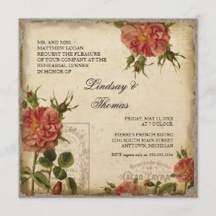 Black Cream Vintage Eiffel Tower Rehearsal Dinner Invitation