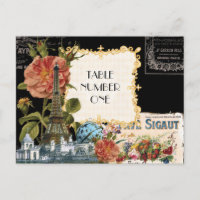 Black Cream Vintage Eiffel Tower Rose Table Number