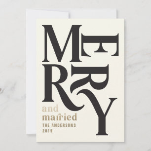 Black + cream vintage merry and married Christmas Announcement