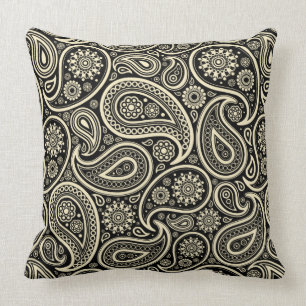 Black & Cream Vintage Paisley Geometric Pattern Cushion