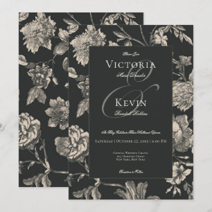 Black & Cream Vintage Toile Floral Wedding Invitation