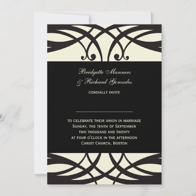 Black Cream Wedding Invitations Art Deco (Front)