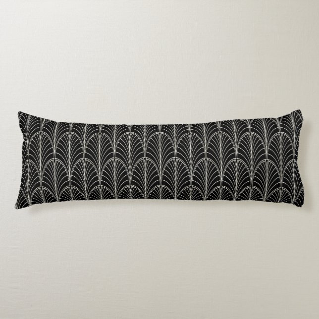 BLACK & CREAM WHITE ART DECO ARCH STYLE PATTERN BODY CUSHION (Front)