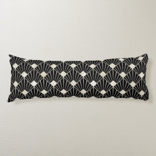 BLACK & CREAM WHITE ART DECO FAN STYLE PATTERN BODY CUSHION