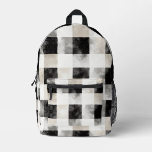 Black Cream White Plaid Stripes Printed Backpack