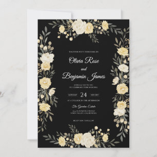 Black Cream Wreath Wedding Invitation