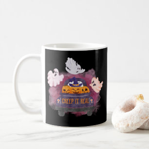 Black Creep It Real Pumpkin Ghost Halloween Coffee Mug