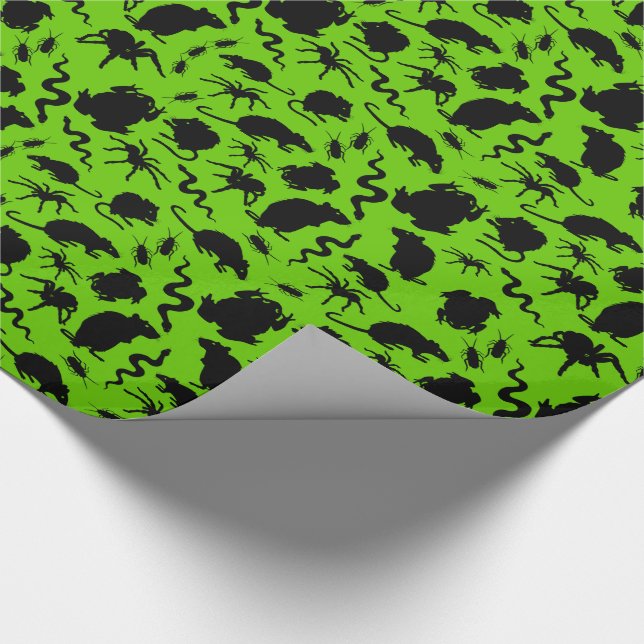 Black Creepy Crawly Critters Rats Horror Pattern Wrapping Paper (Corner)