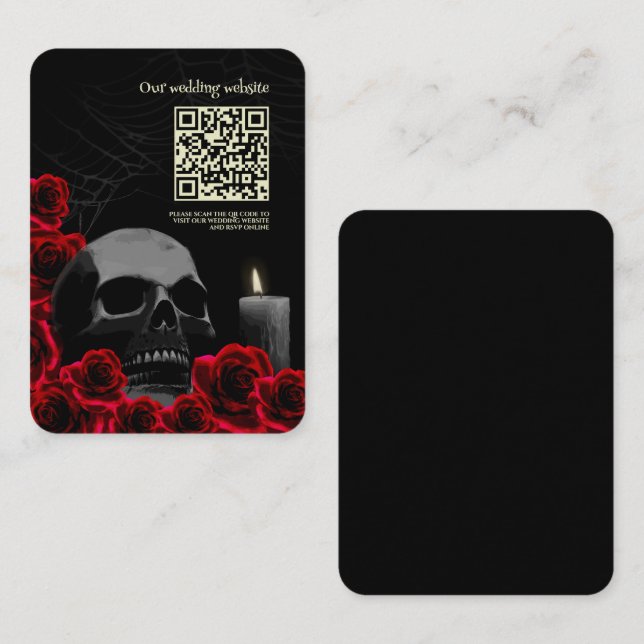 Black Creepy Gothic Wedding with Red Rose Enclosure Card (Front/Back)