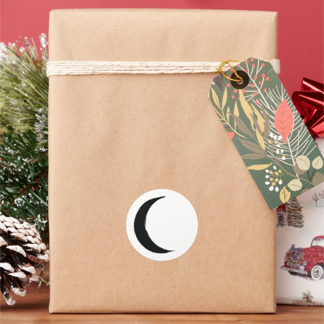 Black Crescent Dark Moon Astrology Zodiac Party Classic Round Sticker (Holiday)