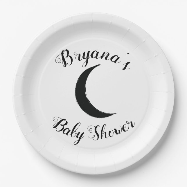 Black Crescent Dark Moon Astrology Zodiac Party Paper Plate (Front)