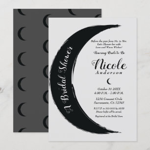 Black Crescent Dark Moon Celestial Bridal Shower Invitation