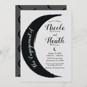 Black Crescent Dark Moon Grey Engagement Shower  Invitation