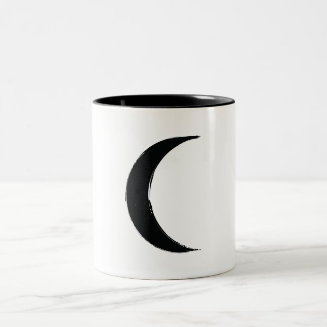 Black Crescent Magic Dark Moon Astrology  Two-Tone Coffee Mug (Center)