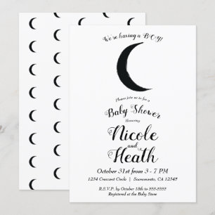Black Crescent Moon Astrology Zodiac Baby Shower Invitation