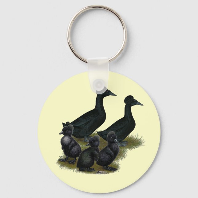 Black Crested Duck Family Key Ring (Front)