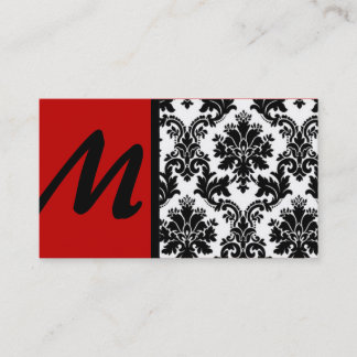 Black Crimson Red Damask Business Cards