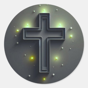 Black Cristian Cross with Green light  Classic Round Sticker