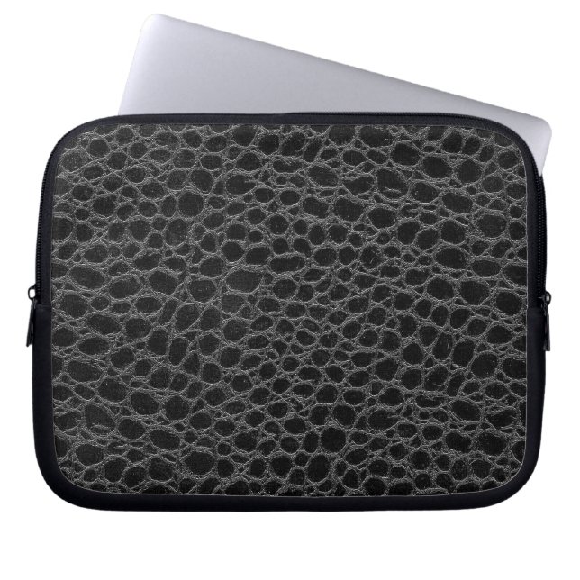Black Crocodile Hide Laptop Sleeve (Front)